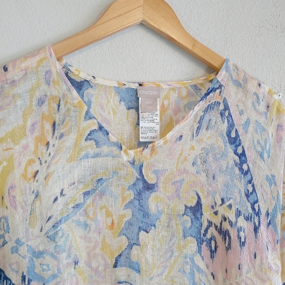 Chico's Paisley Linen Poncho Sz S/M Beach Coastal Grandma Summer - Picture 5 of 9